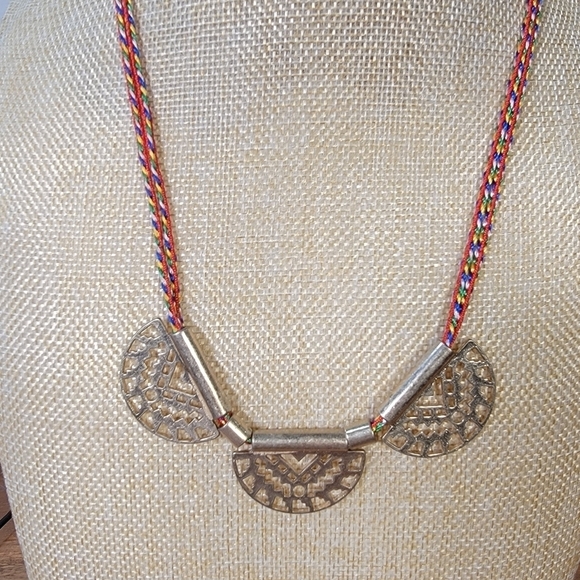 Old Navy Multi color braided necklace with Gold / Brass Tone Half Moon Pendant - Picture 5 of 16